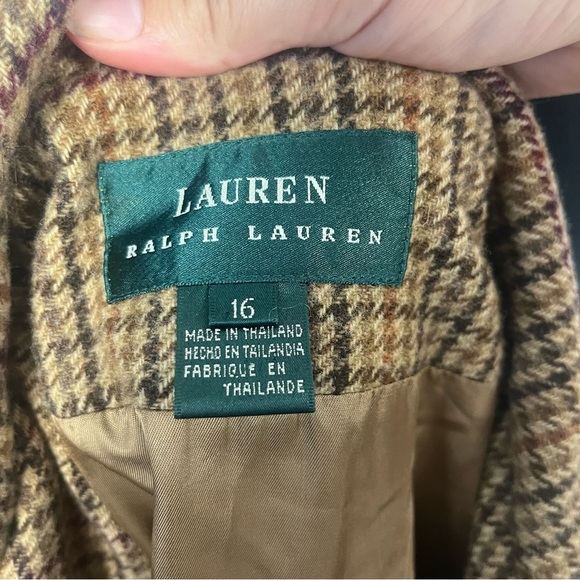 Ralph Lauren Wool Jacket Womens 16 Brown Houndstooth Plaid Equestrian Riding Zip - Picture 7 of 9